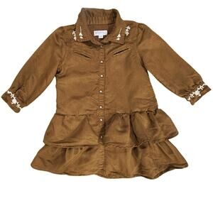 Trish Scully Girls SZ 4 Brown Suede Embroidered Peplum Pearl Snap Cowgirl Dress